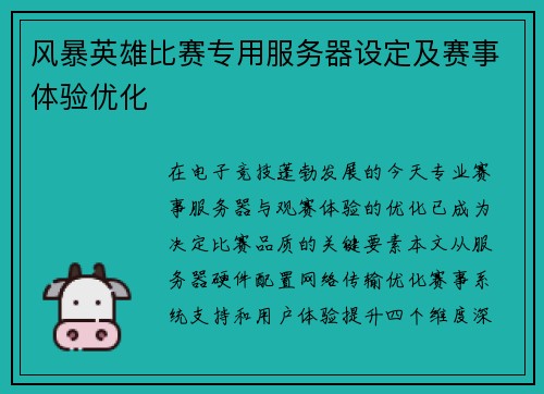 风暴英雄比赛专用服务器设定及赛事体验优化